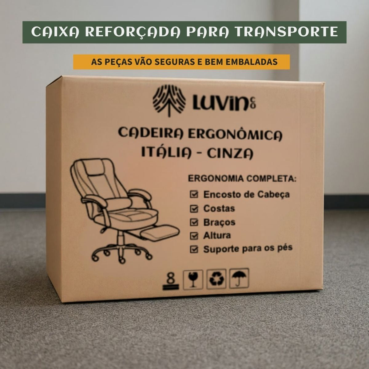 Cadeira De Escritório Itália Presidente Ergonômica Couro Sintético Encosto Ajustável Com Trava E Apoio Para Pés LuvinCo