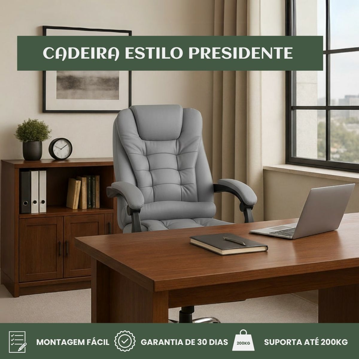 Cadeira De Escritório Itália Presidente Ergonômica Couro Sintético Encosto Ajustável Com Trava E Apoio Para Pés LuvinCo