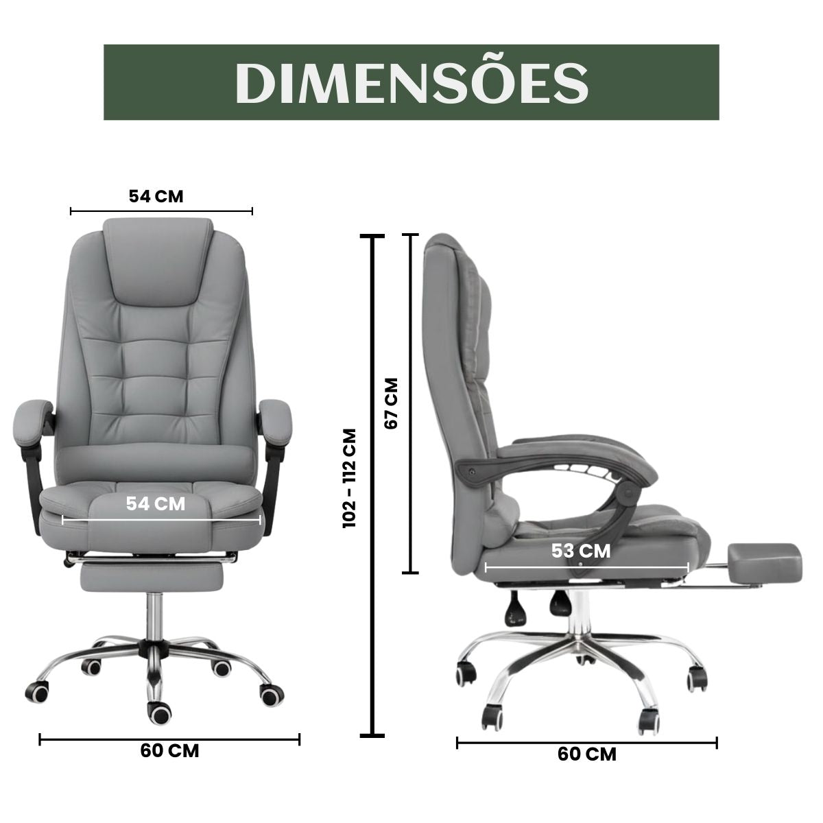 Cadeira De Escritório Itália Presidente Ergonômica Couro Sintético Encosto Ajustável Com Trava E Apoio Para Pés LuvinCo