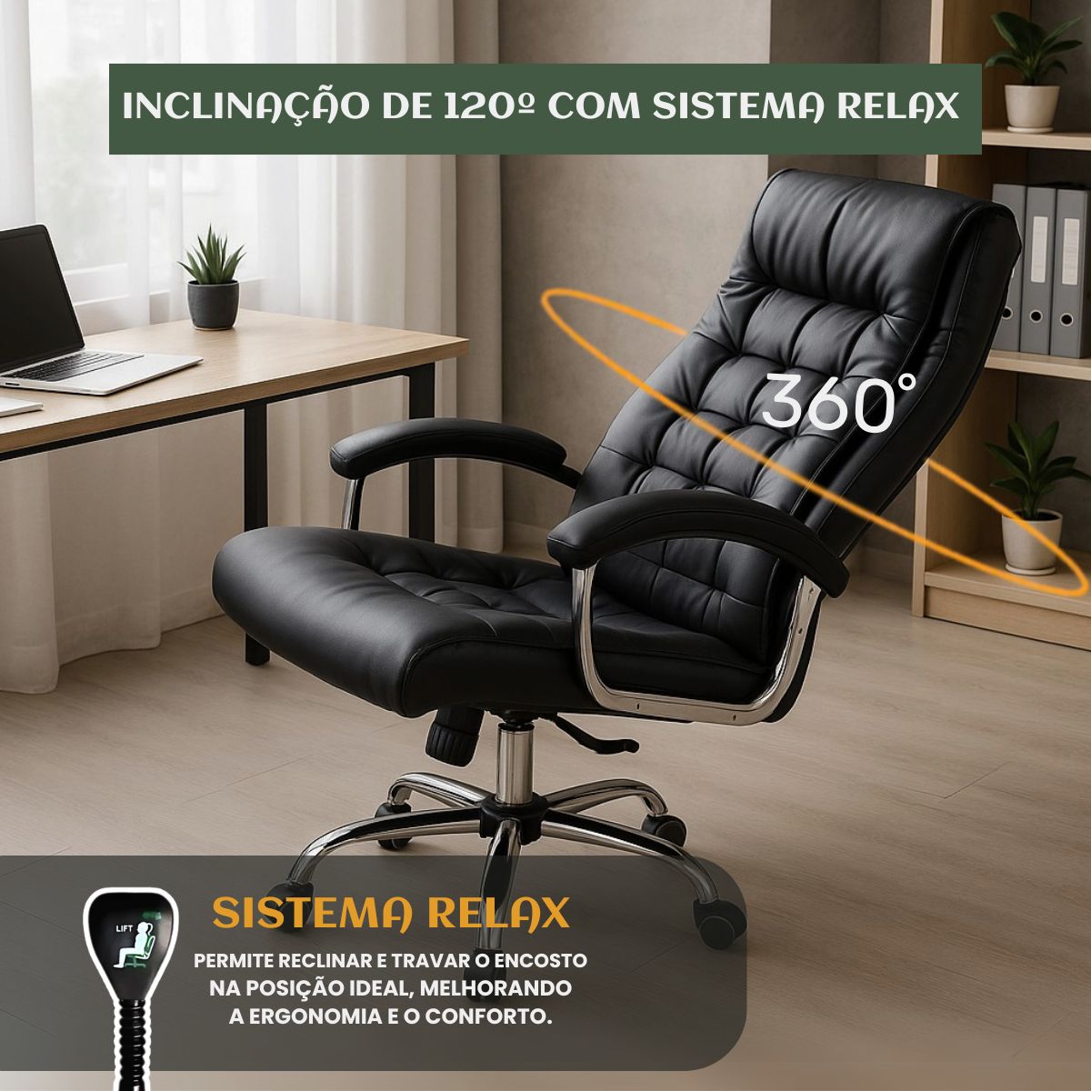 Cadeira De Escritório Miami Preta Presidente Ergonômica Tecnológica Com 42 Molas Ensacadas Revestimento Pillow Top LuvinCo