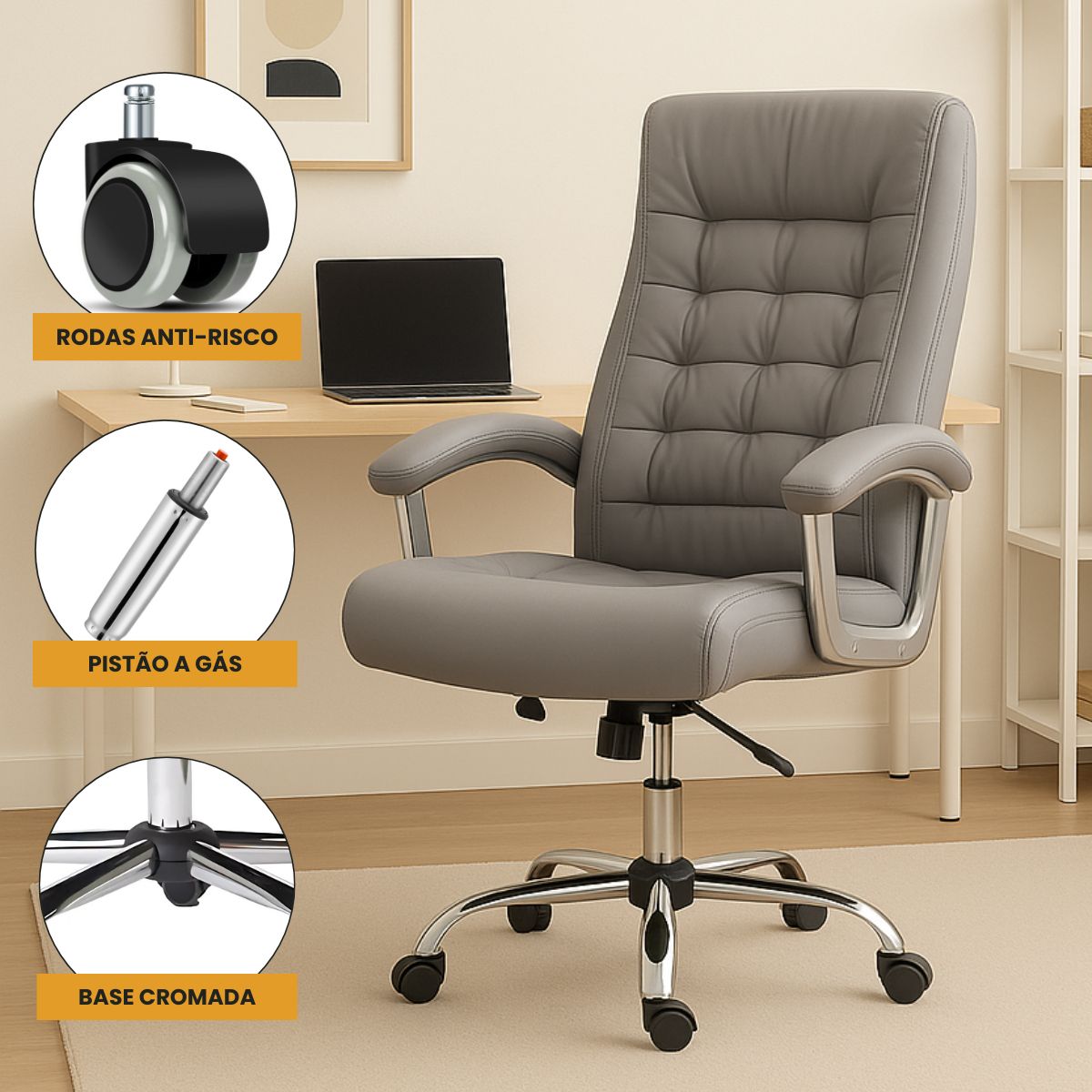 Cadeira De Escritório Miami Preta Presidente Ergonômica Tecnológica Com 42 Molas Ensacadas Revestimento Pillow Top LuvinCo