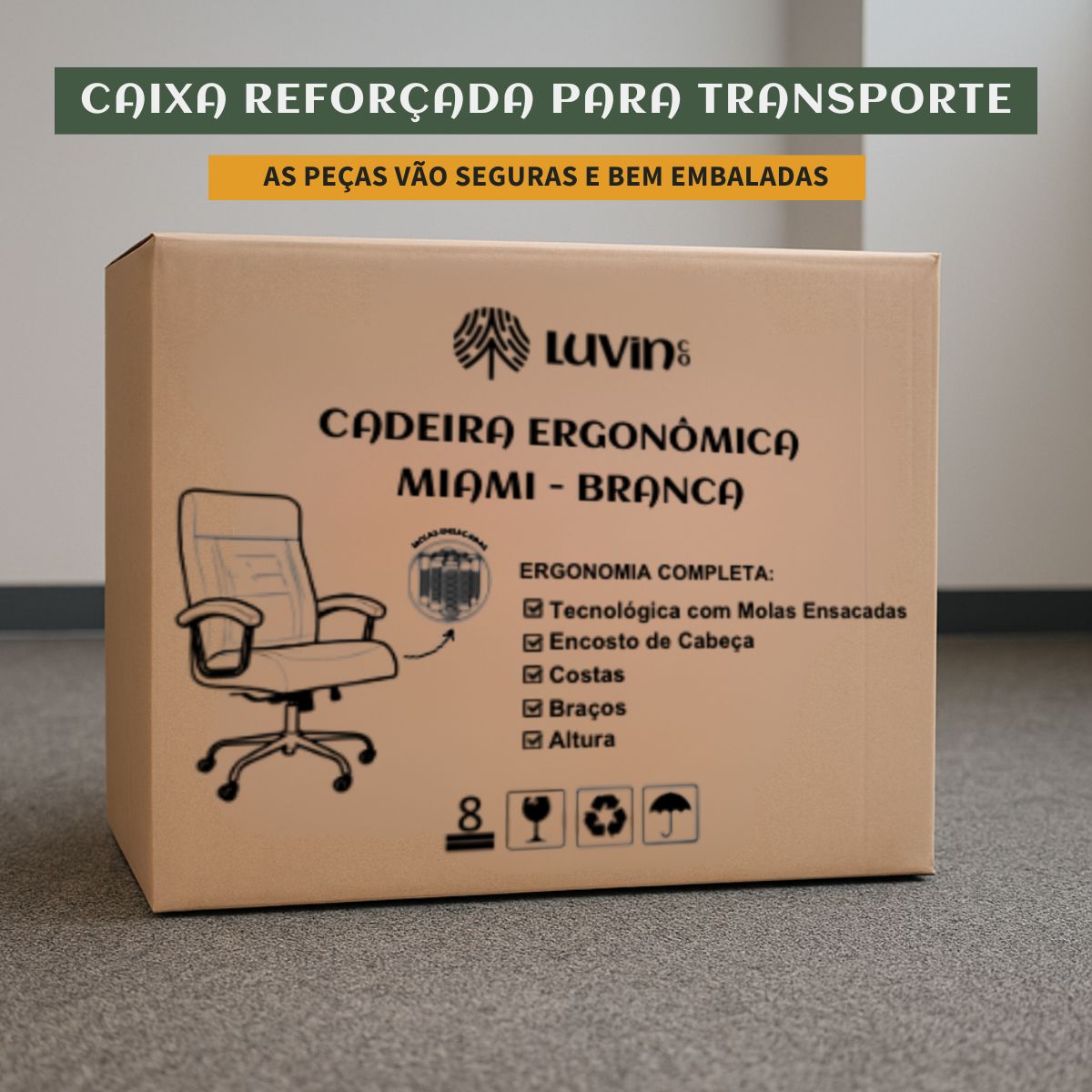 Cadeira De Escritório Miami Preta Presidente Ergonômica Tecnológica Com 42 Molas Ensacadas Revestimento Pillow Top LuvinCo