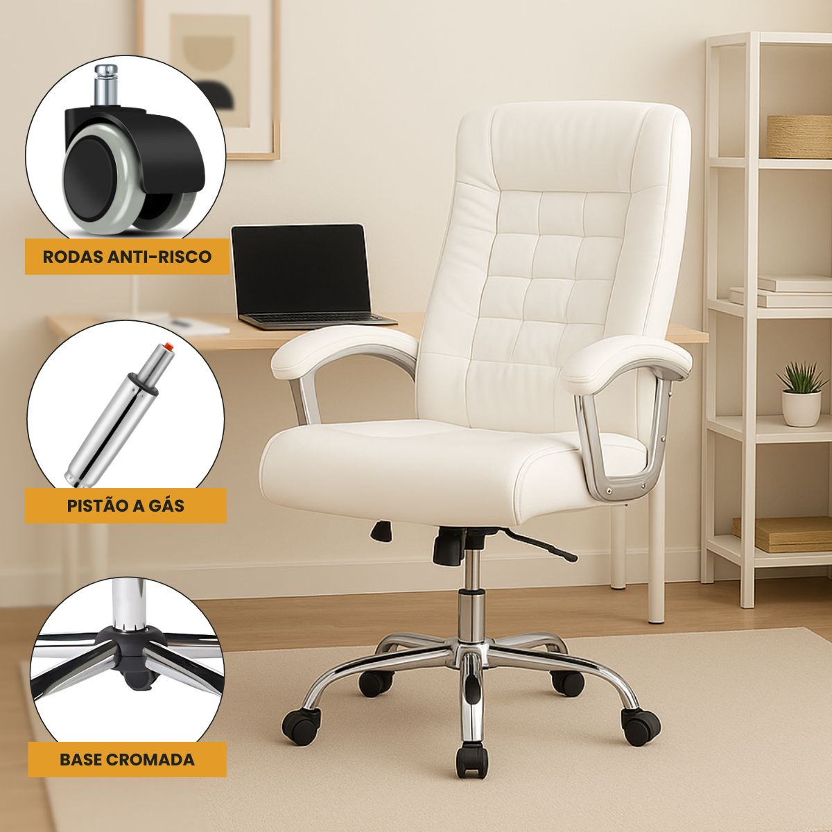 Cadeira De Escritório Miami Preta Presidente Ergonômica Tecnológica Com 42 Molas Ensacadas Revestimento Pillow Top LuvinCo