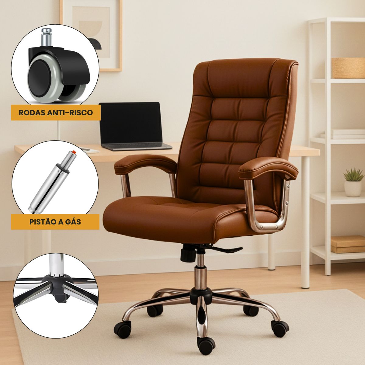 Cadeira De Escritório Miami Preta Presidente Ergonômica Tecnológica Com 42 Molas Ensacadas Revestimento Pillow Top LuvinCo