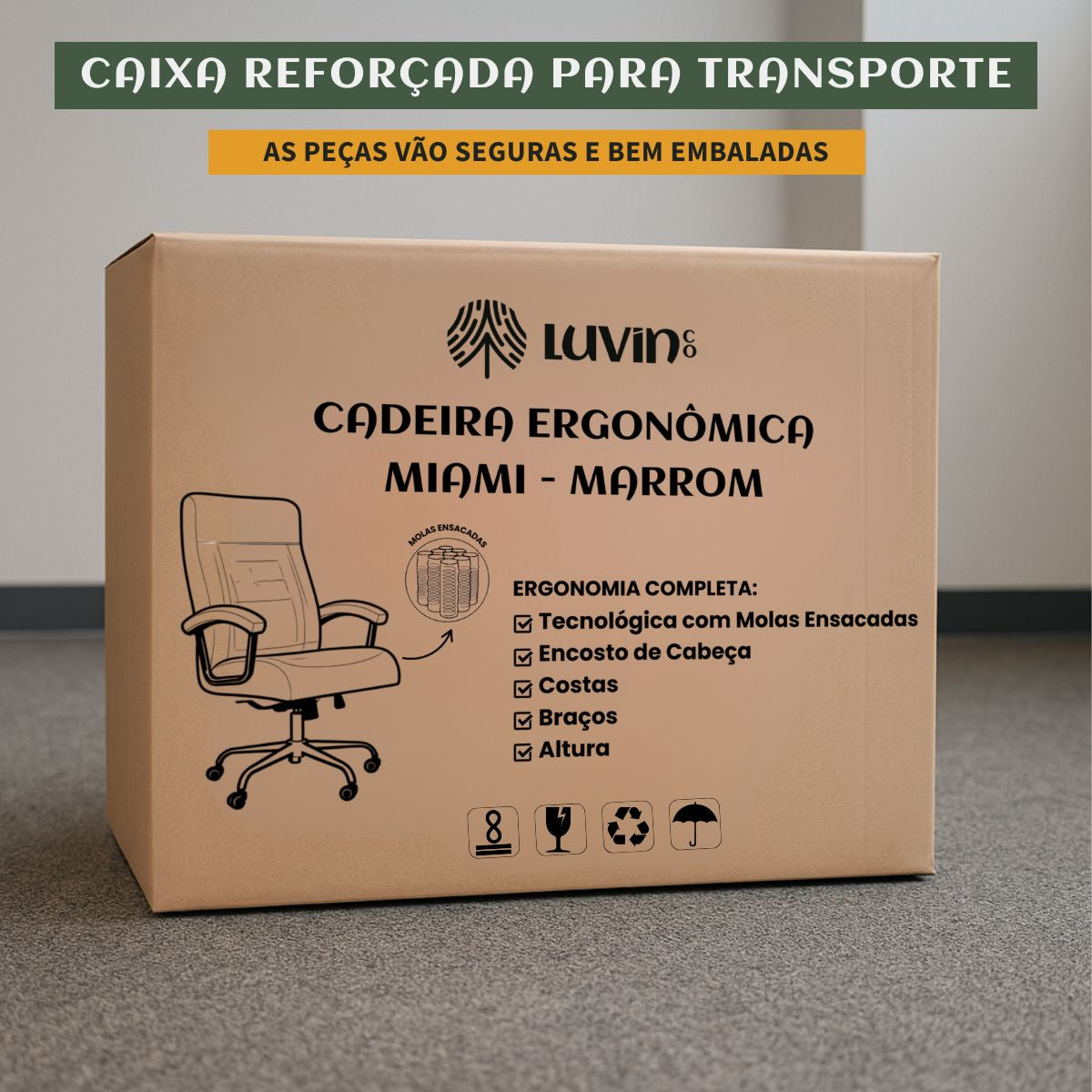 Cadeira De Escritório Miami Preta Presidente Ergonômica Tecnológica Com 42 Molas Ensacadas Revestimento Pillow Top LuvinCo