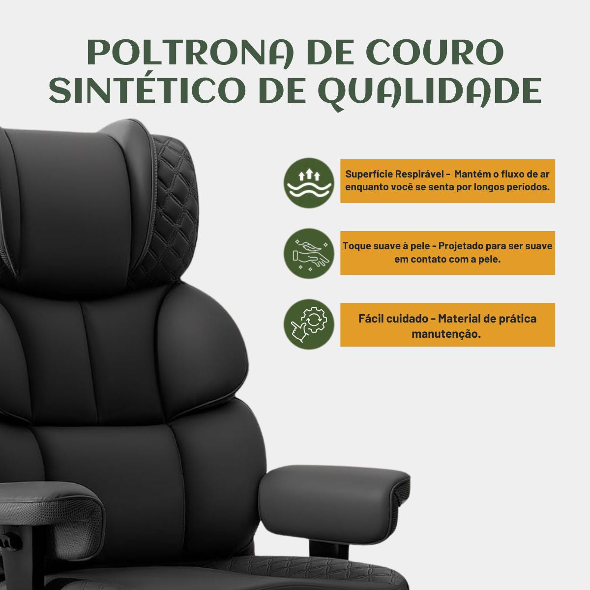 Cadeira de Escritorio Poltrona Berlim Gamer Ergonômica Couro Sintético Pillow Top Reclinável Suporte Lombar Apoio de Pés e Braços Macio Resistente Suporta 200kg LuvinCo