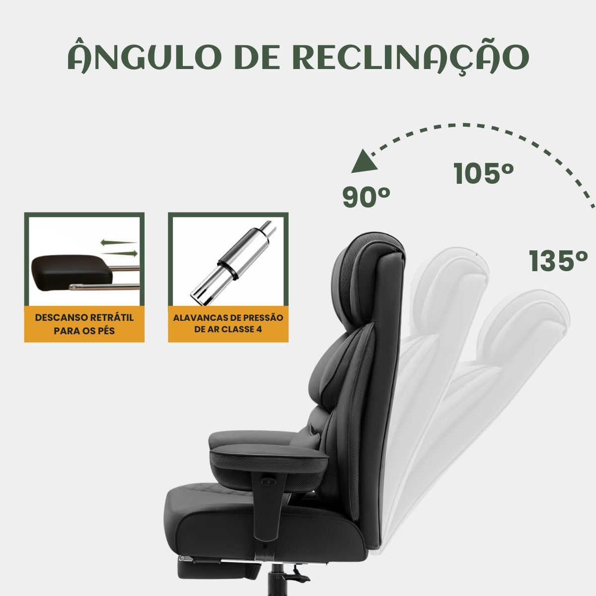 Cadeira de Escritorio Poltrona Berlim Gamer Ergonômica Couro Sintético Pillow Top Reclinável Suporte Lombar Apoio de Pés e Braços Macio Resistente Suporta 200kg LuvinCo