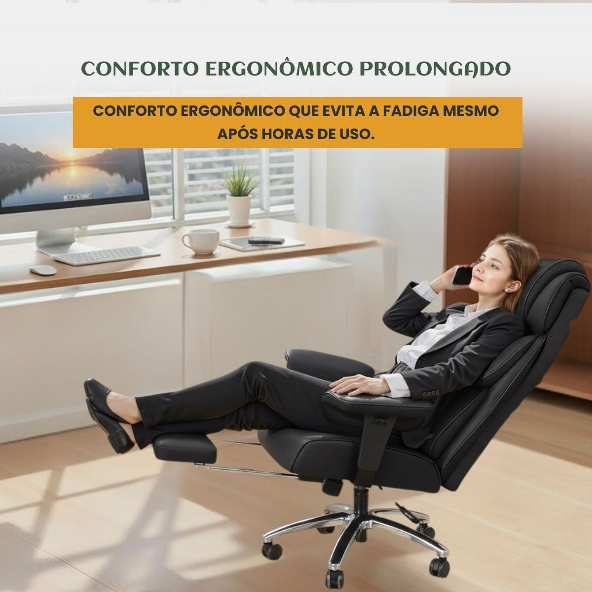 Cadeira de Escritorio Poltrona Berlim Gamer Ergonômica Couro Sintético Pillow Top Reclinável Suporte Lombar Apoio de Pés e Braços Macio Resistente Suporta 200kg LuvinCo