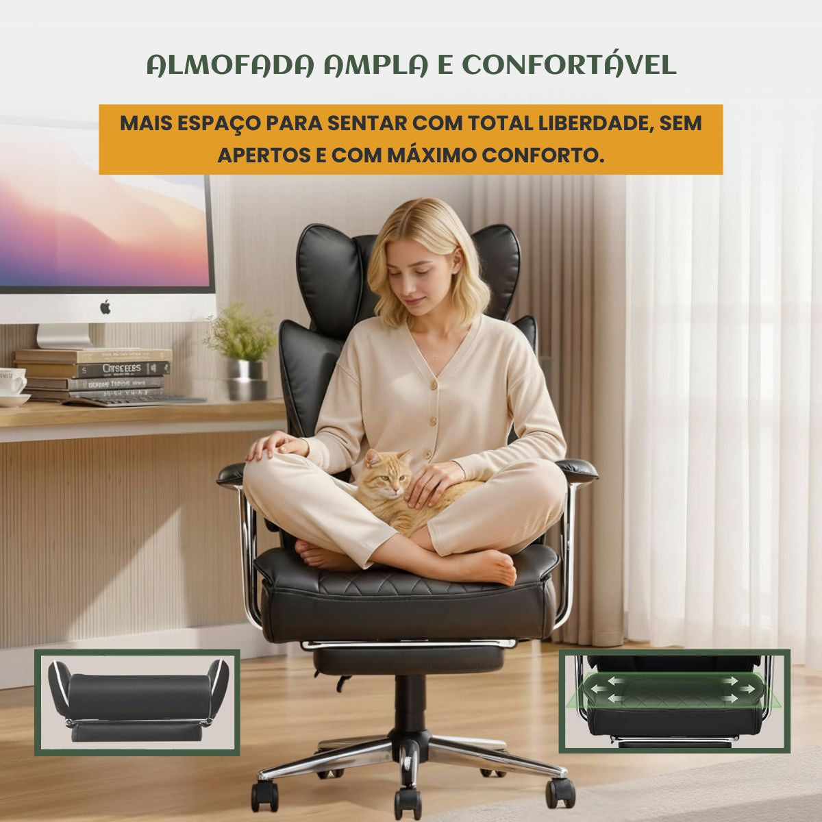 Cadeira de Escritorio Poltrona Luxemburgo Gamer Ergonômica Couro Sintético Tecnológica com Molas Ensacadas Reclinável Suporte Lombar Apoio de Pés e Braços Macio Resistente Suporta 200kg LuvinCo