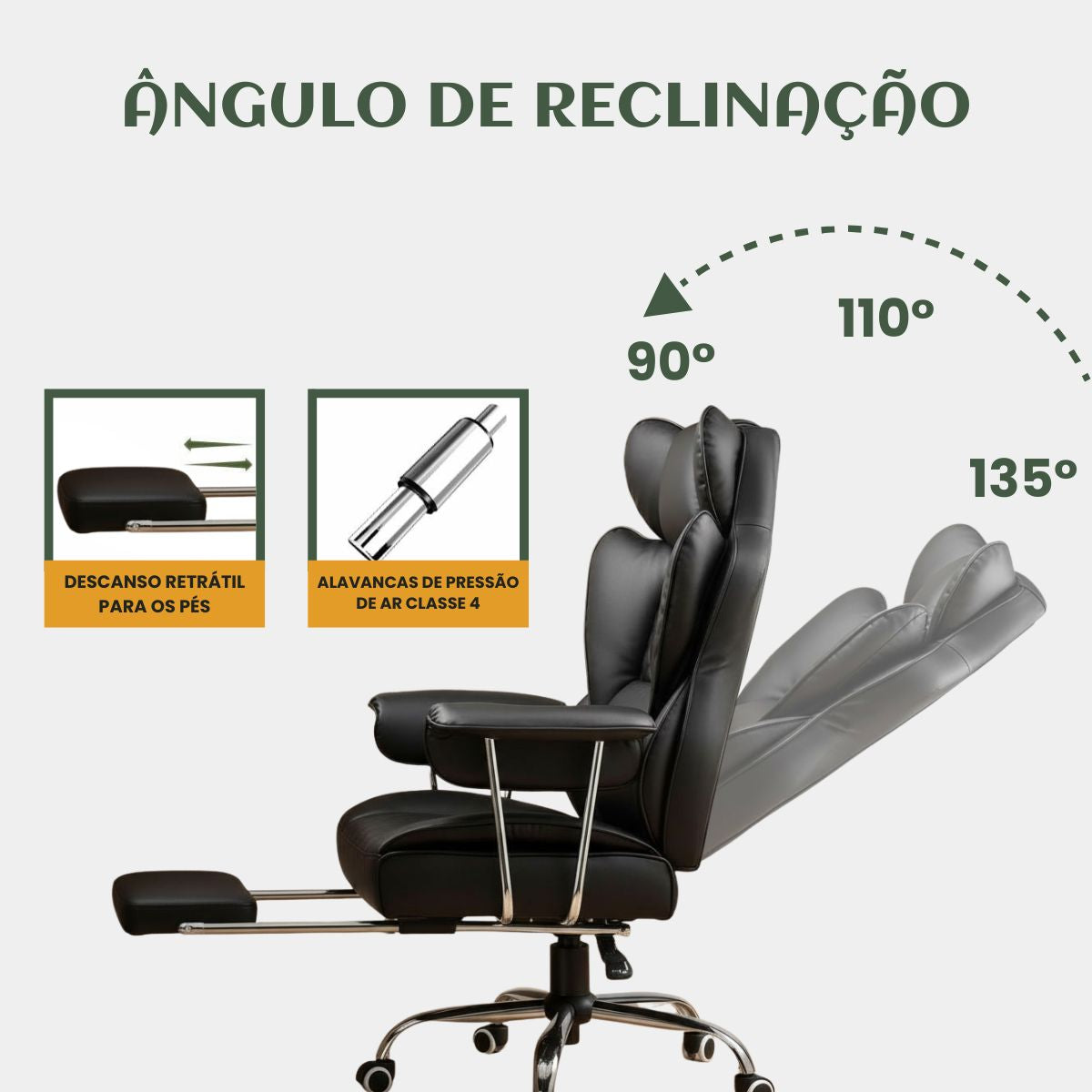 Cadeira de Escritorio Poltrona Luxemburgo Gamer Ergonômica Couro Sintético Tecnológica com Molas Ensacadas Reclinável Suporte Lombar Apoio de Pés e Braços Macio Resistente Suporta 200kg LuvinCo