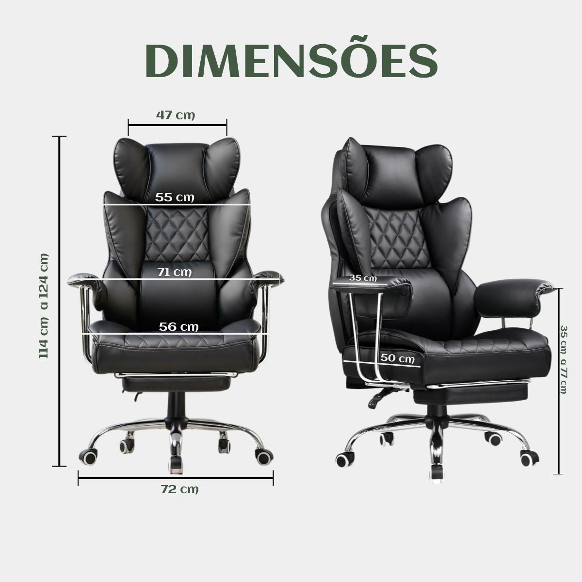 Cadeira de Escritorio Poltrona Luxemburgo Gamer Ergonômica Couro Sintético Tecnológica com Molas Ensacadas Reclinável Suporte Lombar Apoio de Pés e Braços Macio Resistente Suporta 200kg LuvinCo