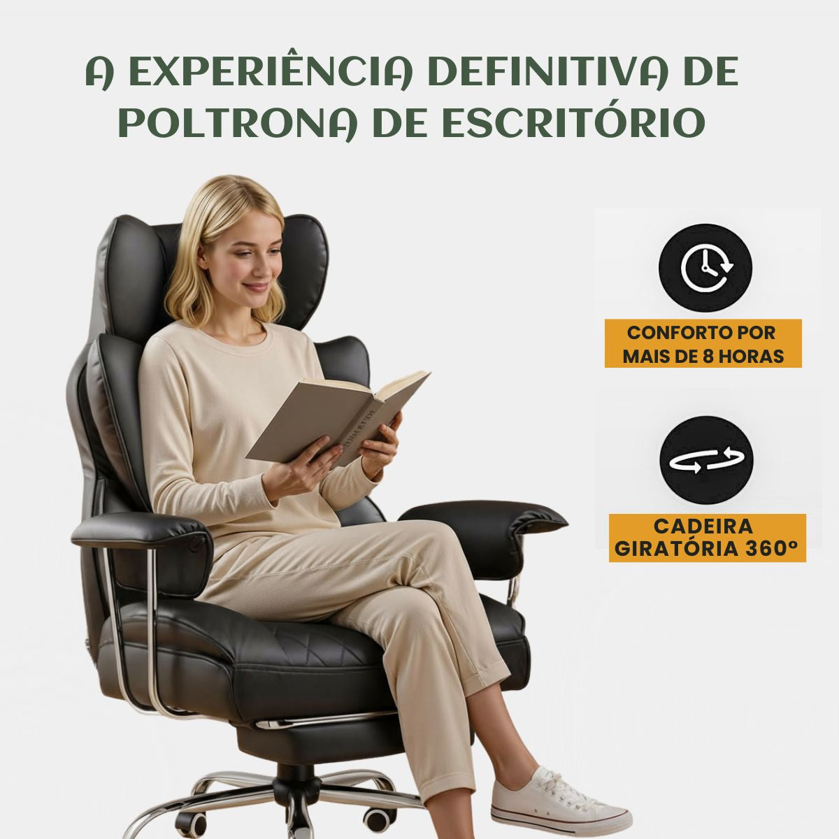 Cadeira de Escritorio Poltrona Luxemburgo Gamer Ergonômica Couro Sintético Tecnológica com Molas Ensacadas Reclinável Suporte Lombar Apoio de Pés e Braços Macio Resistente Suporta 200kg LuvinCo
