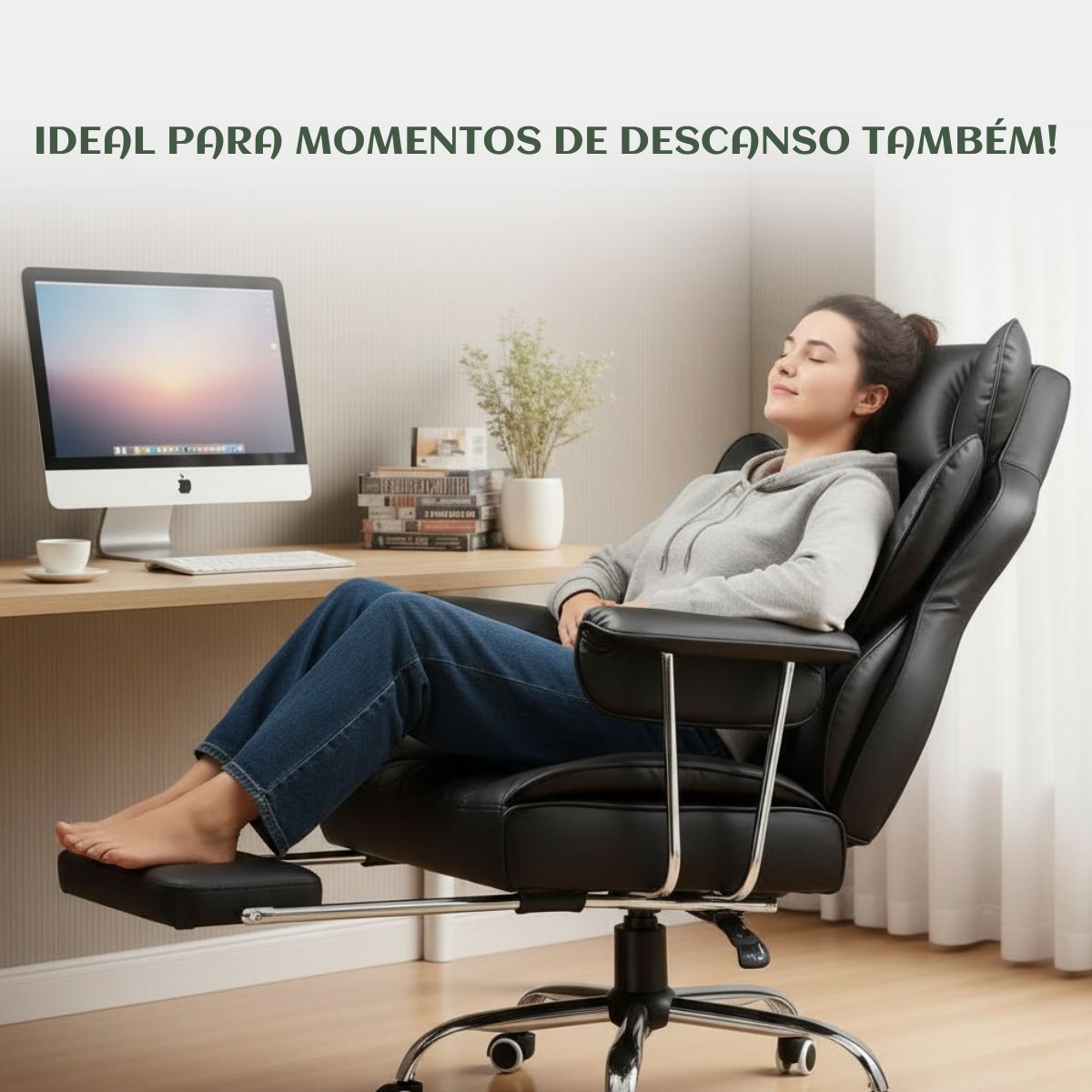 Cadeira de Escritorio Poltrona Luxemburgo Gamer Ergonômica Couro Sintético Tecnológica com Molas Ensacadas Reclinável Suporte Lombar Apoio de Pés e Braços Macio Resistente Suporta 200kg LuvinCo