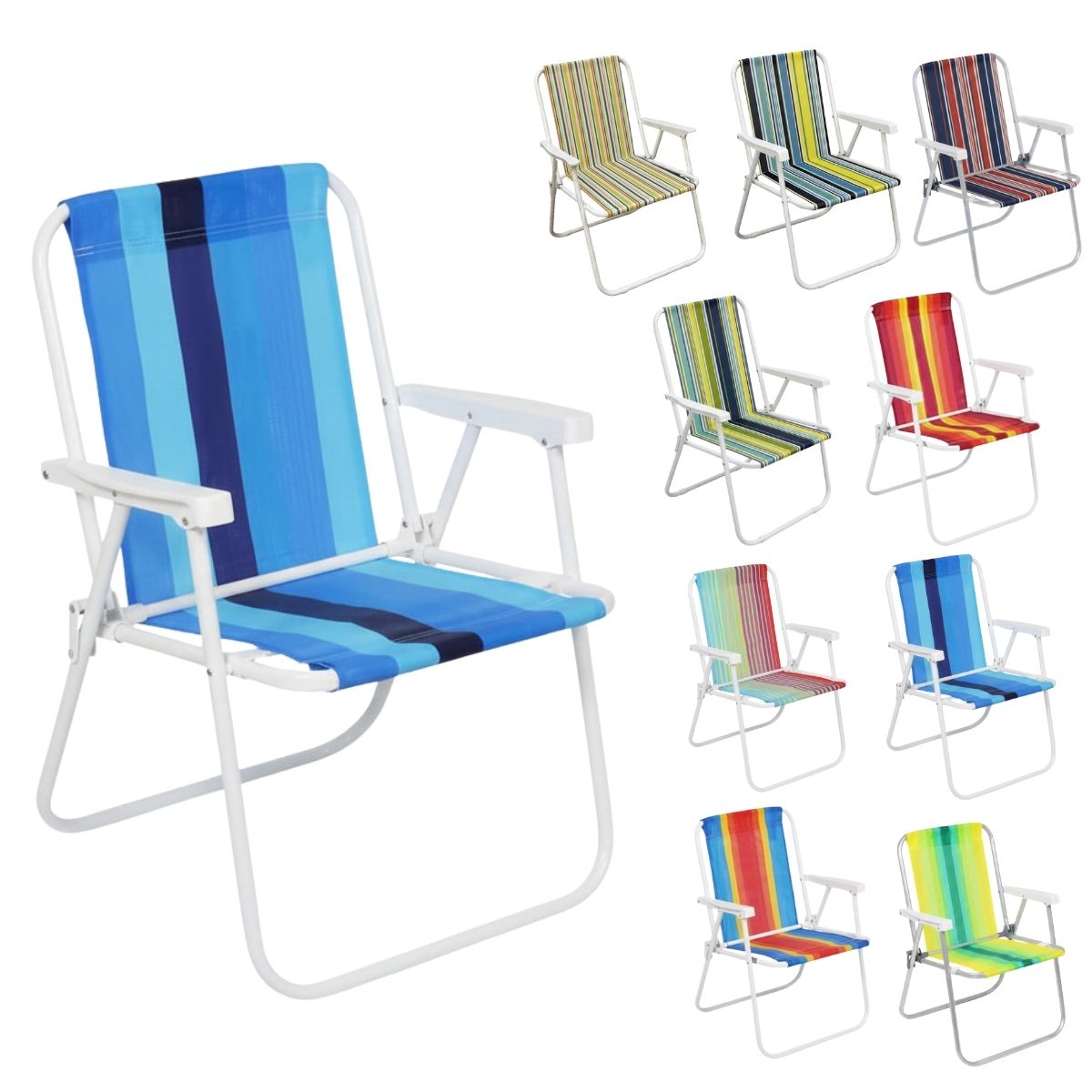 Cadeira De Praia Dobrável Aço Cores Sortidas Aço Resistente Estrutura Reforçada Leve Praia Piscina Camping Lazer Luvinco