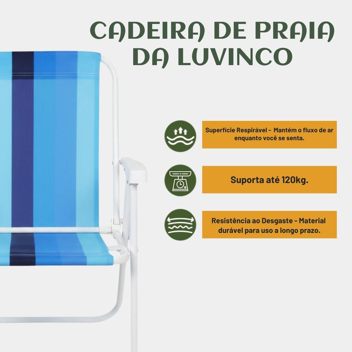 Cadeira De Praia Dobrável Aço Cores Sortidas Aço Resistente Estrutura Reforçada Leve Praia Piscina Camping Lazer Luvinco
