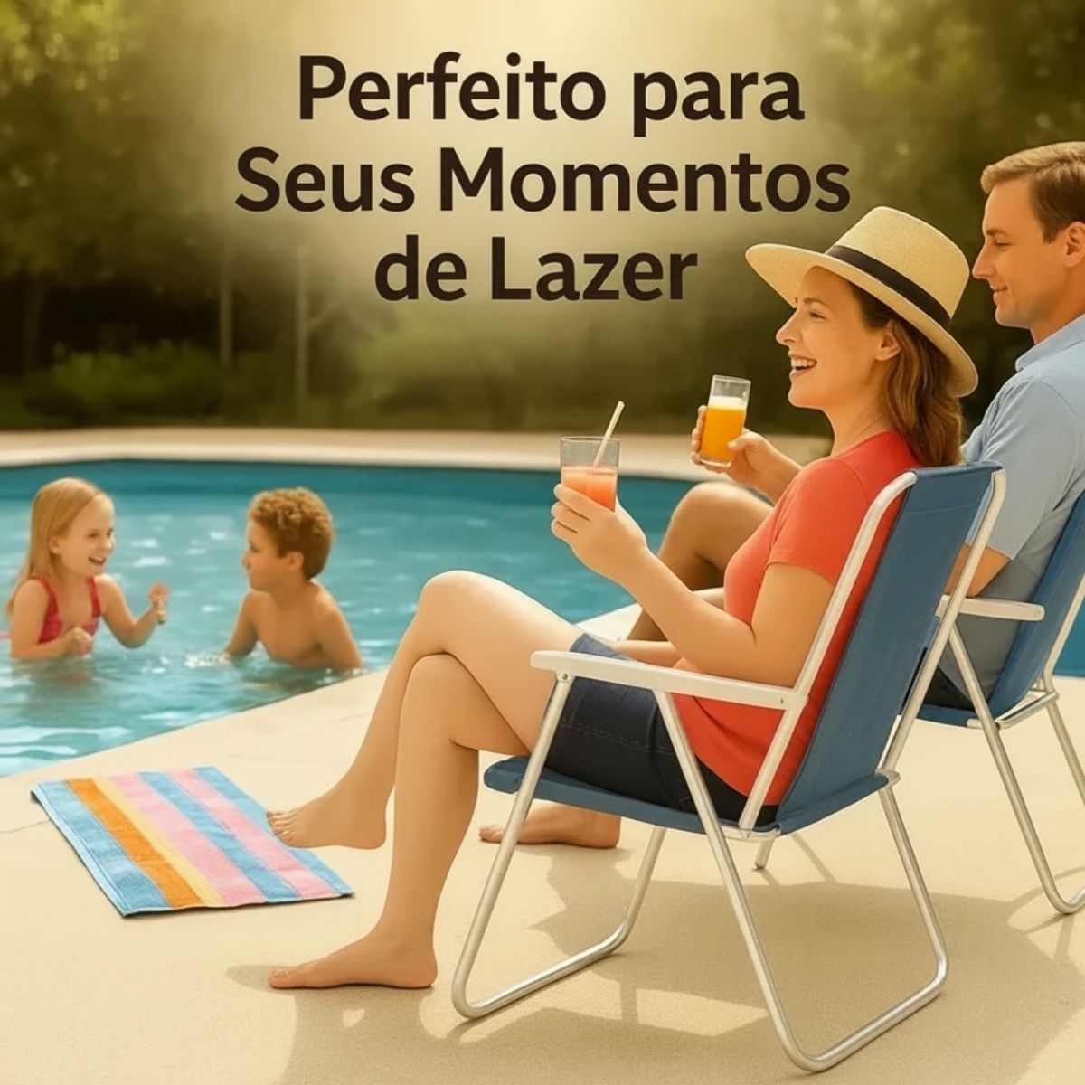 Cadeira De Praia Dobrável Aço Cores Sortidas Aço Resistente Estrutura Reforçada Leve Praia Piscina Camping Lazer Luvinco