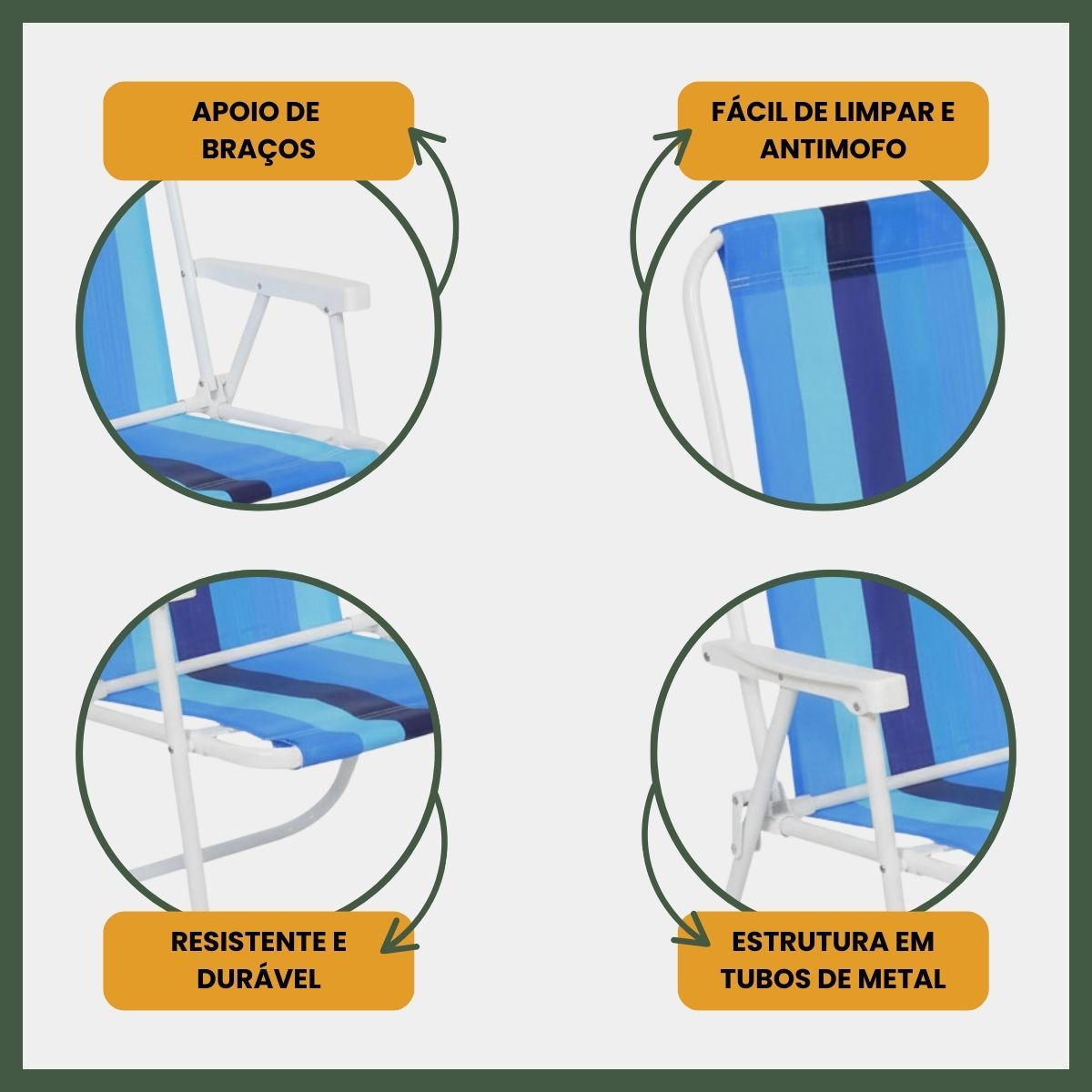 Cadeira De Praia Dobrável Aço Cores Sortidas Aço Resistente Estrutura Reforçada Leve Praia Piscina Camping Lazer Luvinco