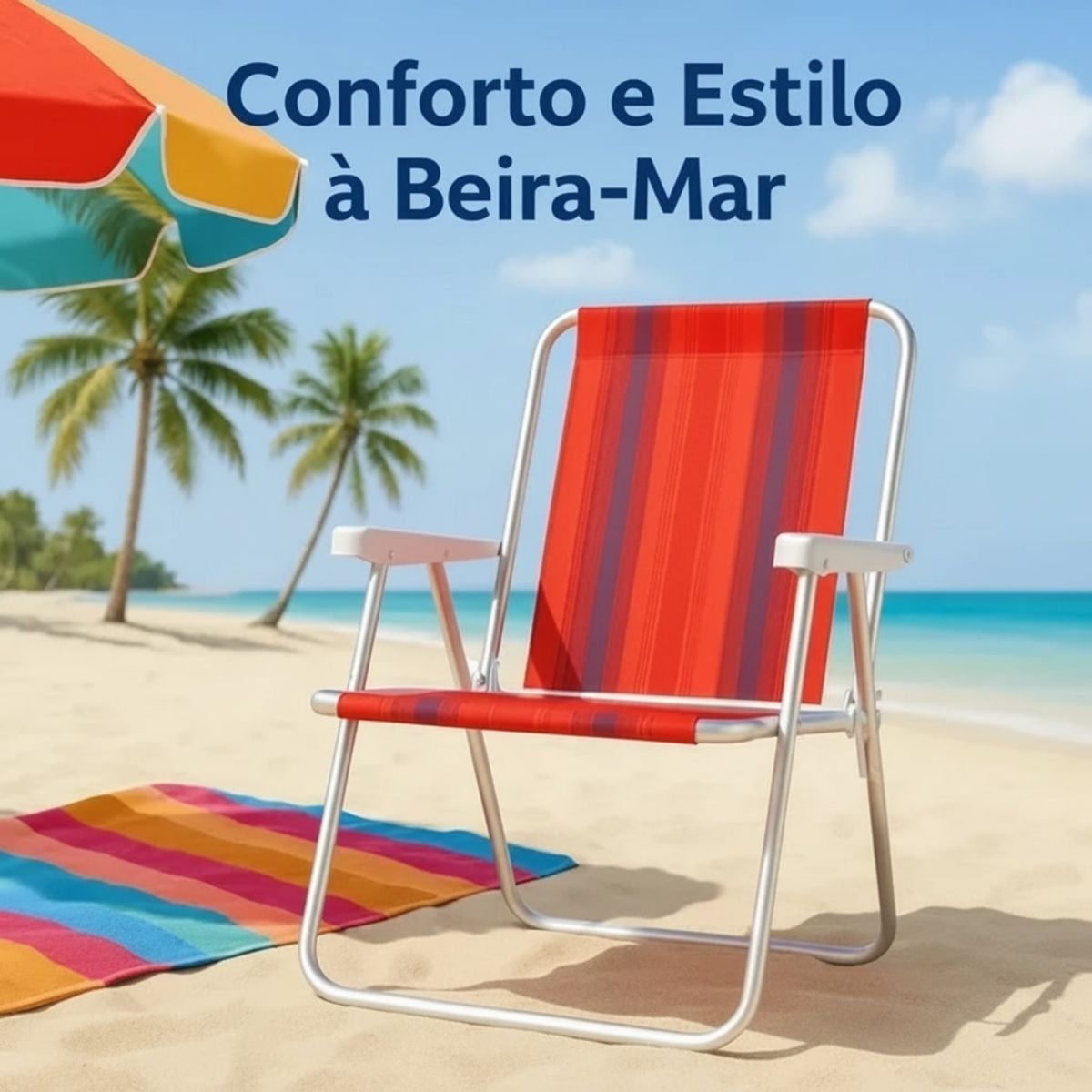 Cadeira De Praia Dobrável Aço Cores Sortidas Aço Resistente Estrutura Reforçada Leve Praia Piscina Camping Lazer Luvinco