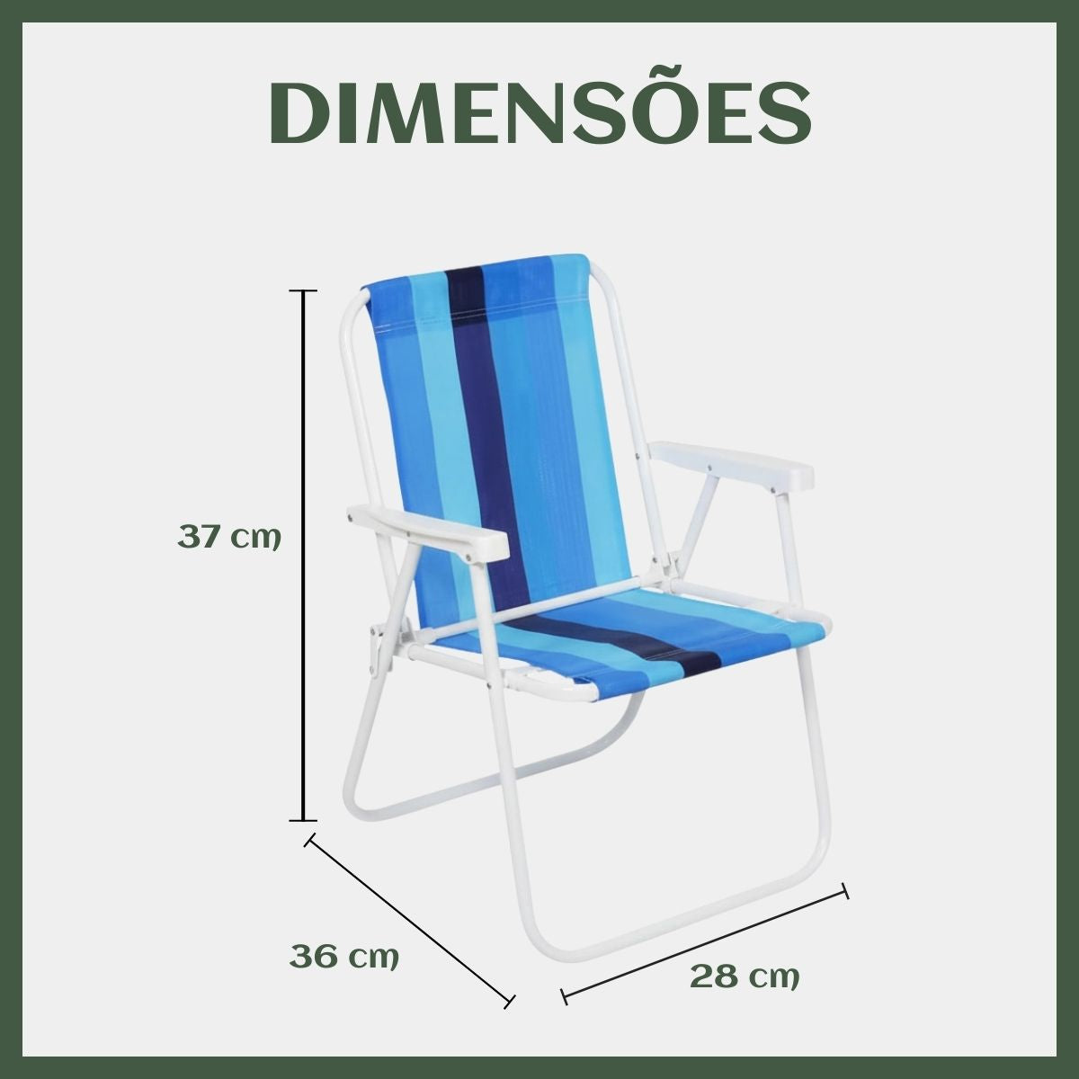 Cadeira De Praia Dobrável Aço Cores Sortidas Aço Resistente Estrutura Reforçada Leve Praia Piscina Camping Lazer Luvinco
