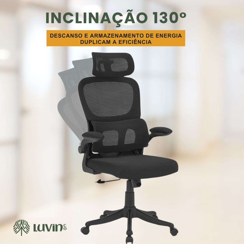 Cadeira Escritório Ergonômica Genebra B500 e G500 Luvinco com Suporte Lombar Estofado Mesh
