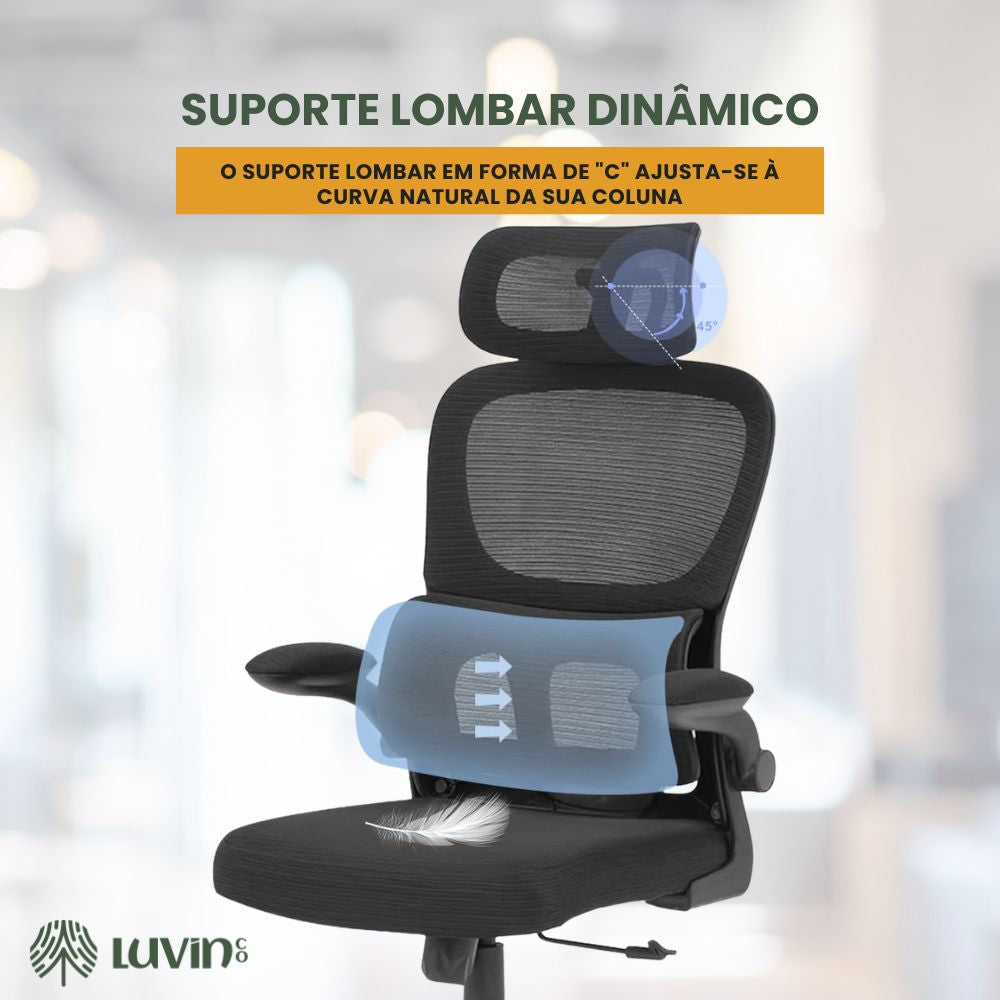 Cadeira Escritório Ergonômica Genebra B500 e G500 Luvinco com Suporte Lombar Estofado Mesh