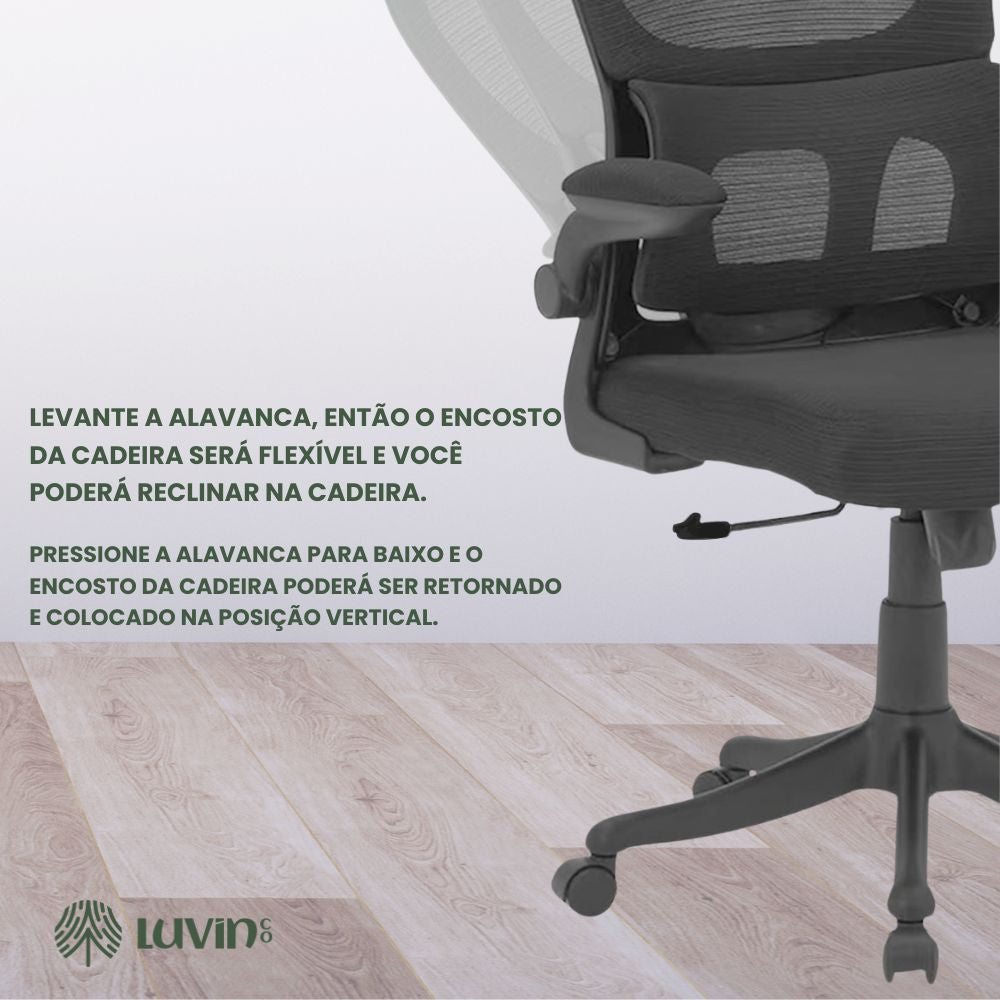 Cadeira Escritório Ergonômica Genebra B500 e G500 Luvinco com Suporte Lombar Estofado Mesh