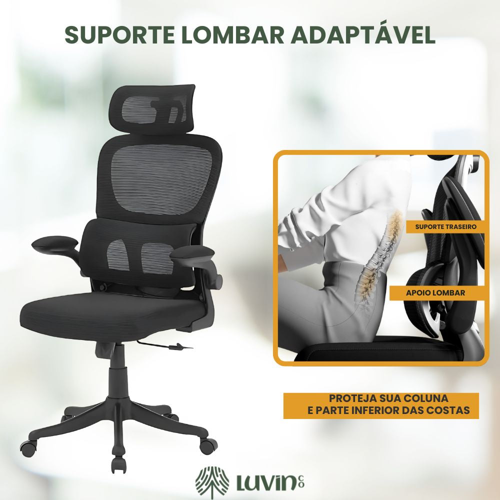 Cadeira Escritório Ergonômica Genebra B500 e G500 Luvinco com Suporte Lombar Estofado Mesh
