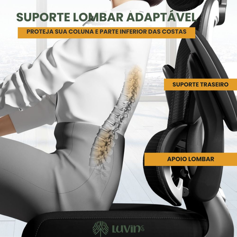 Cadeira Escritório Ergonômica Genebra B500 e G500 Luvinco com Suporte Lombar Estofado Mesh