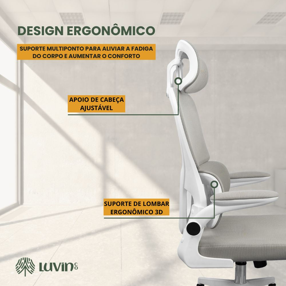 Cadeira Escritório Ergonômica Genebra B500 e G500 Luvinco com Suporte Lombar Estofado Mesh