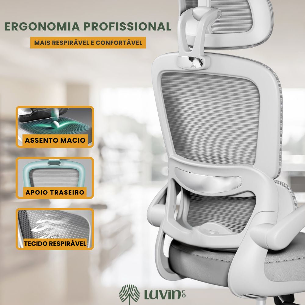 Cadeira Escritório Ergonômica Genebra B500 e G500 Luvinco com Suporte Lombar Estofado Mesh