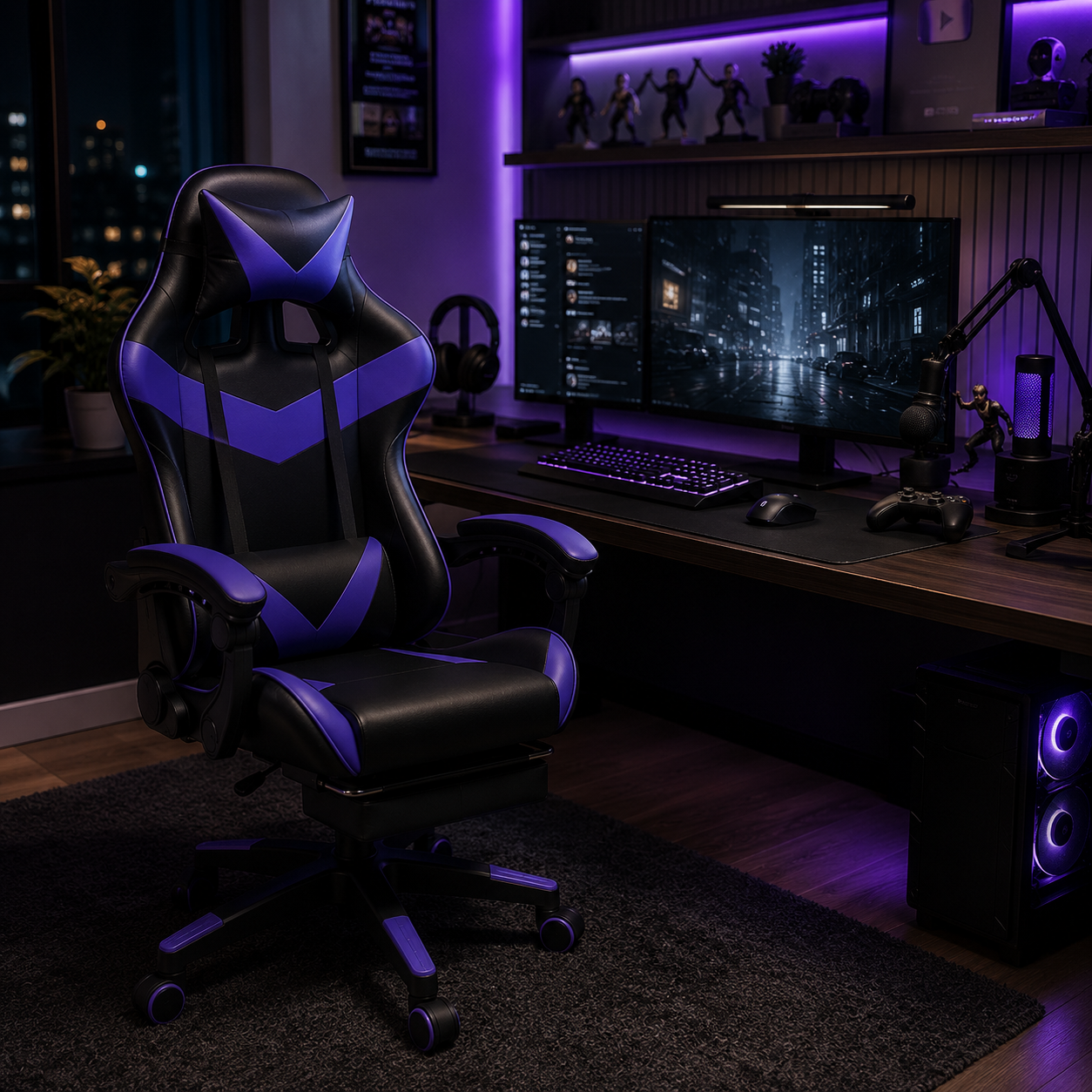 Setup gamer com cadeira e acessórios