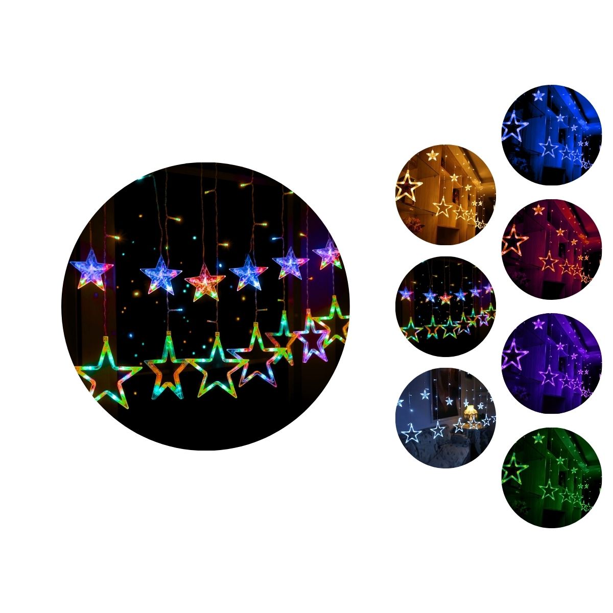 Cascata Estrela Led Com Estrelas Decoração 8 Funções Natal Pisca