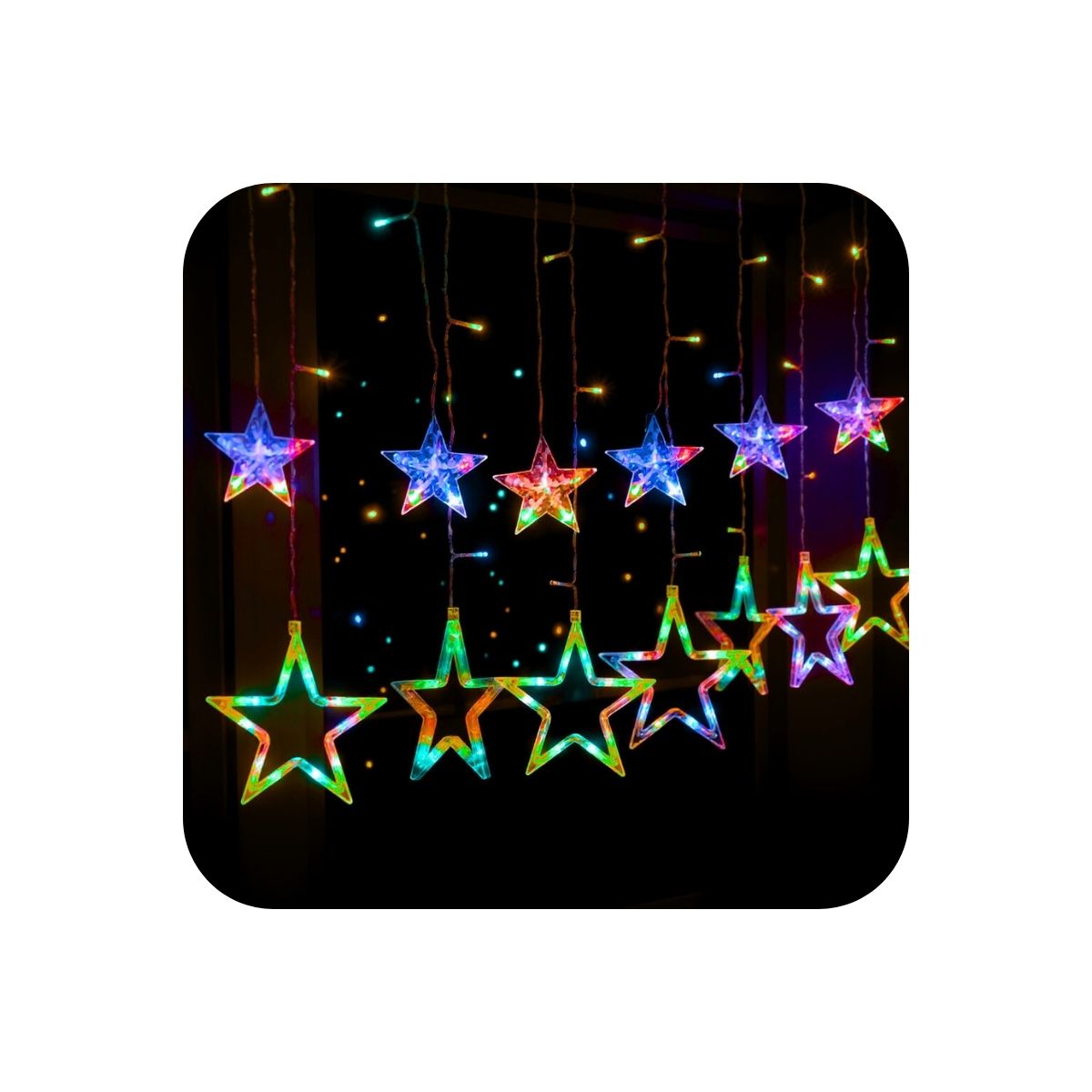 Cascata Estrela Led Com Estrelas Decoração 8 Funções Natal Pisca