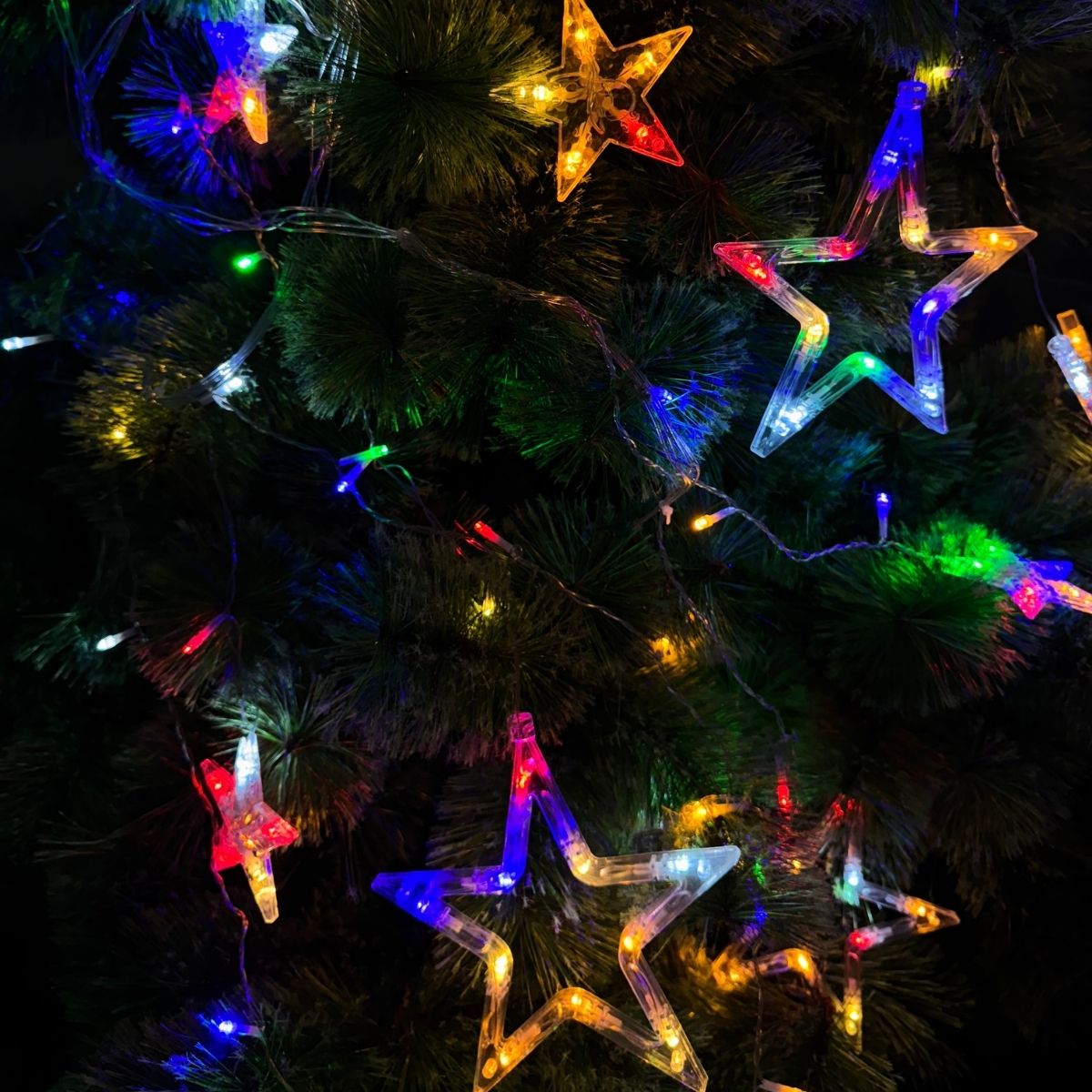 Cascata Estrela Led Com Estrelas Decoração 8 Funções Natal Pisca