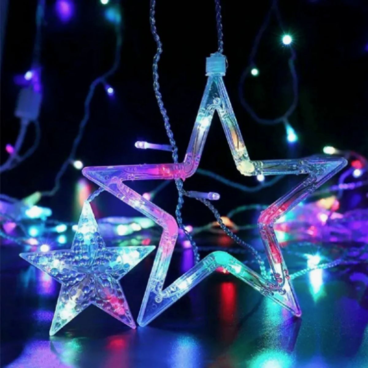 Cascata Estrela Led Com Estrelas Decoração 8 Funções Natal Pisca