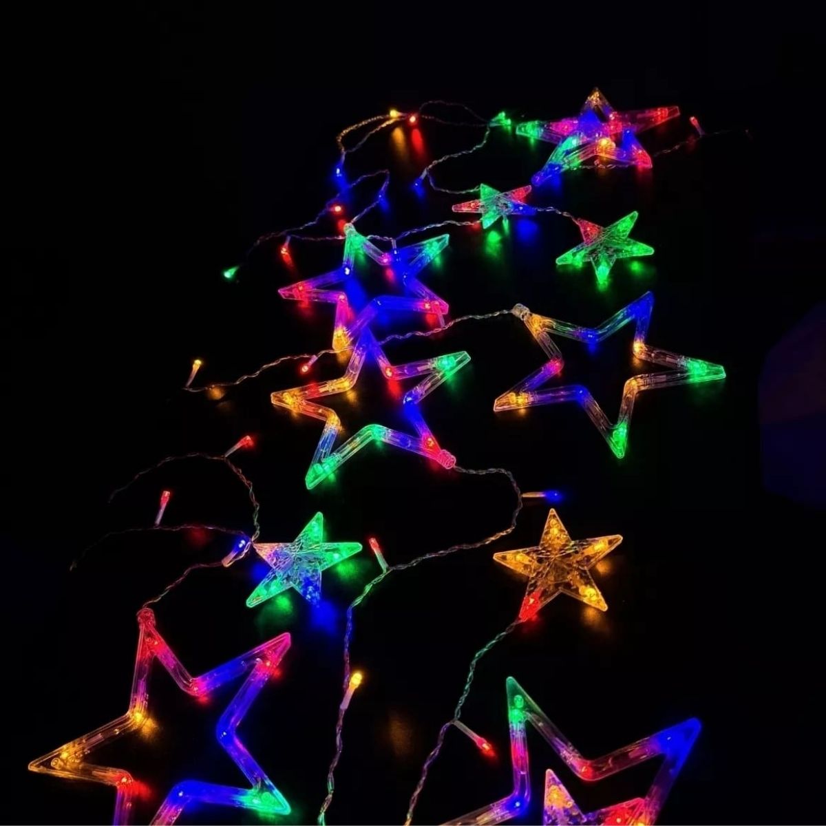 Cascata Estrela Led Com Estrelas Decoração 8 Funções Natal Pisca