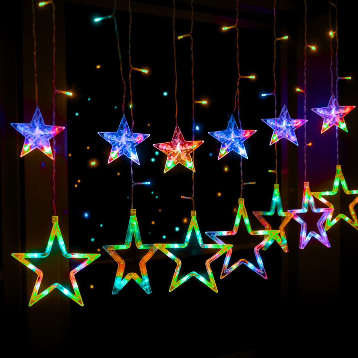 Cascata Estrela Led Com Estrelas Decoração 8 Funções Natal Pisca