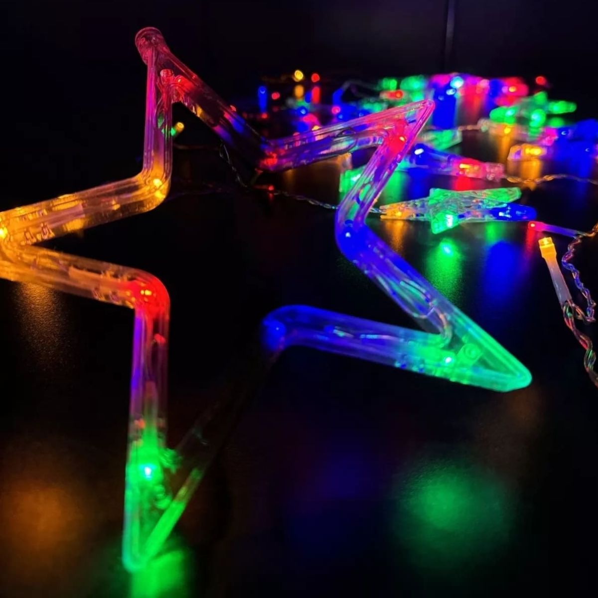 Cascata Estrela Led Com Estrelas Decoração 8 Funções Natal Pisca