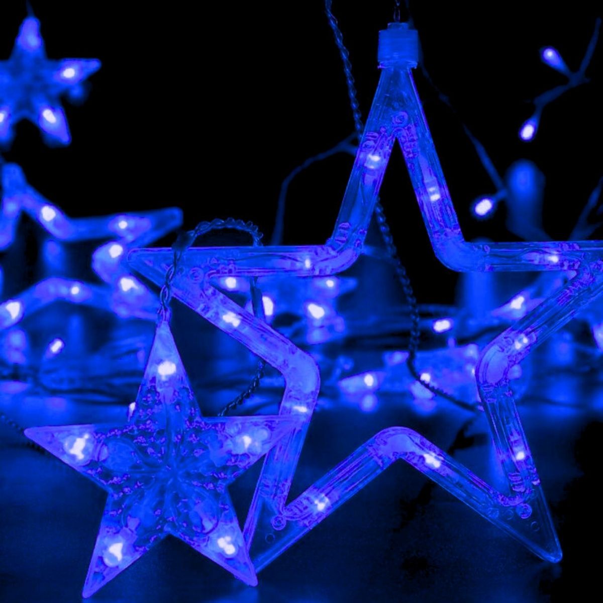 Cascata Estrela Led Com Estrelas Decoração 8 Funções Natal Pisca
