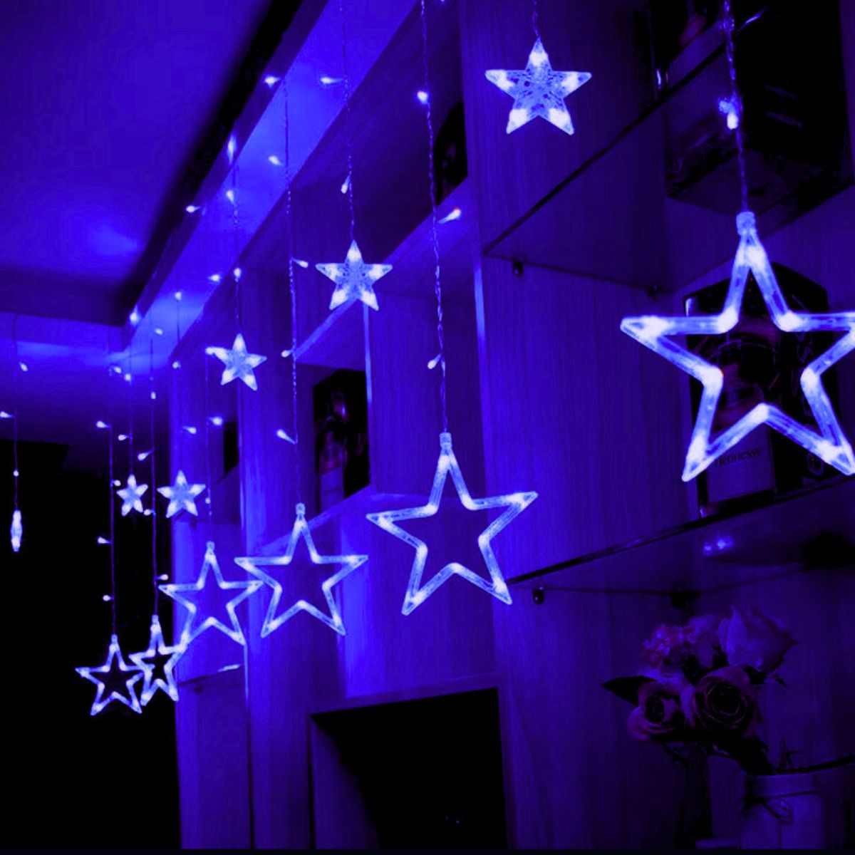 Cascata Estrela Led Com Estrelas Decoração 8 Funções Natal Pisca