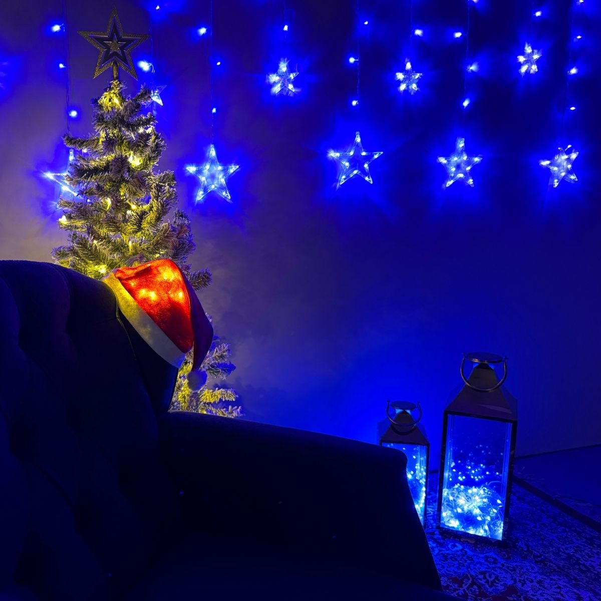 Cascata Estrela Led Com Estrelas Decoração 8 Funções Natal Pisca