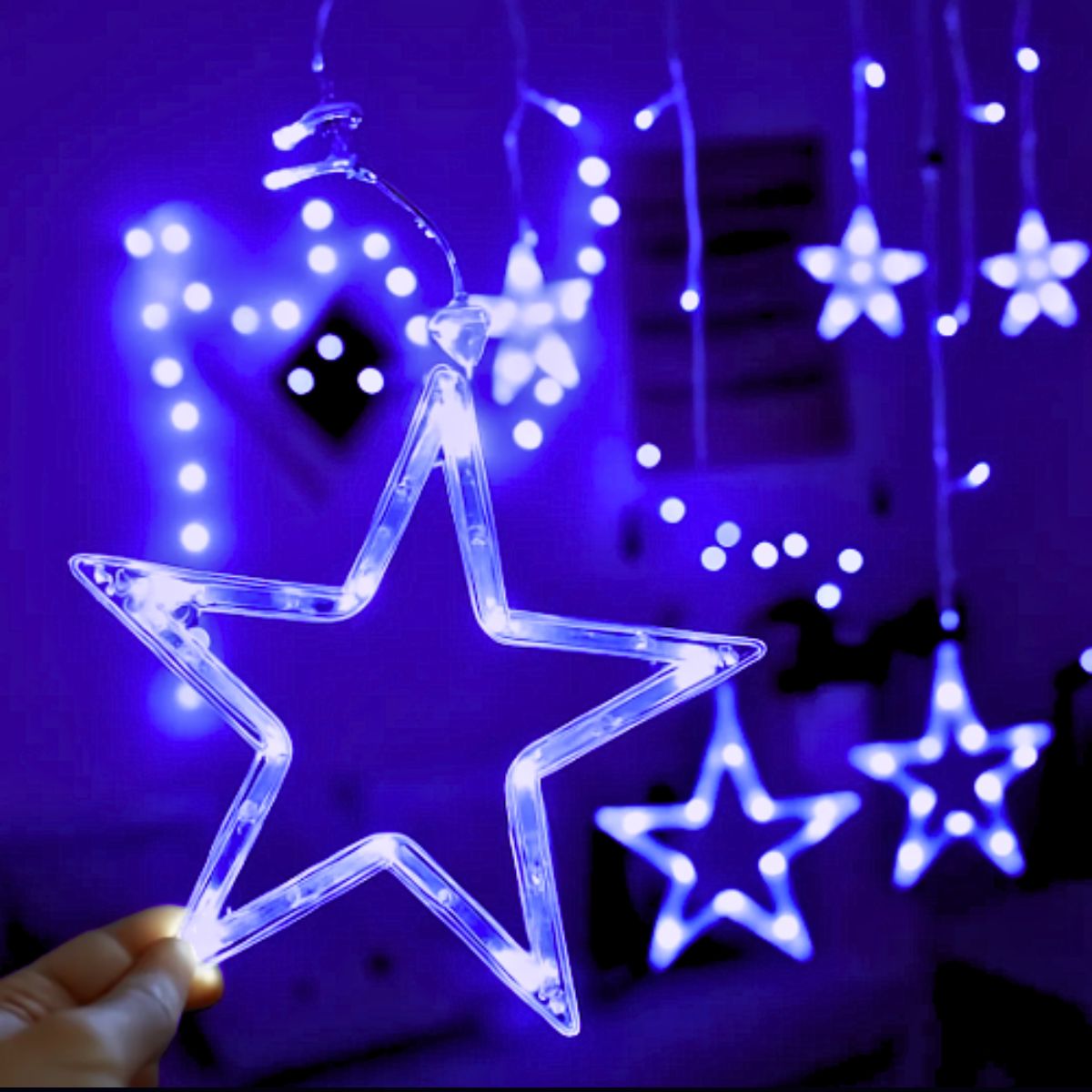 Cascata Estrela Led Com Estrelas Decoração 8 Funções Natal Pisca