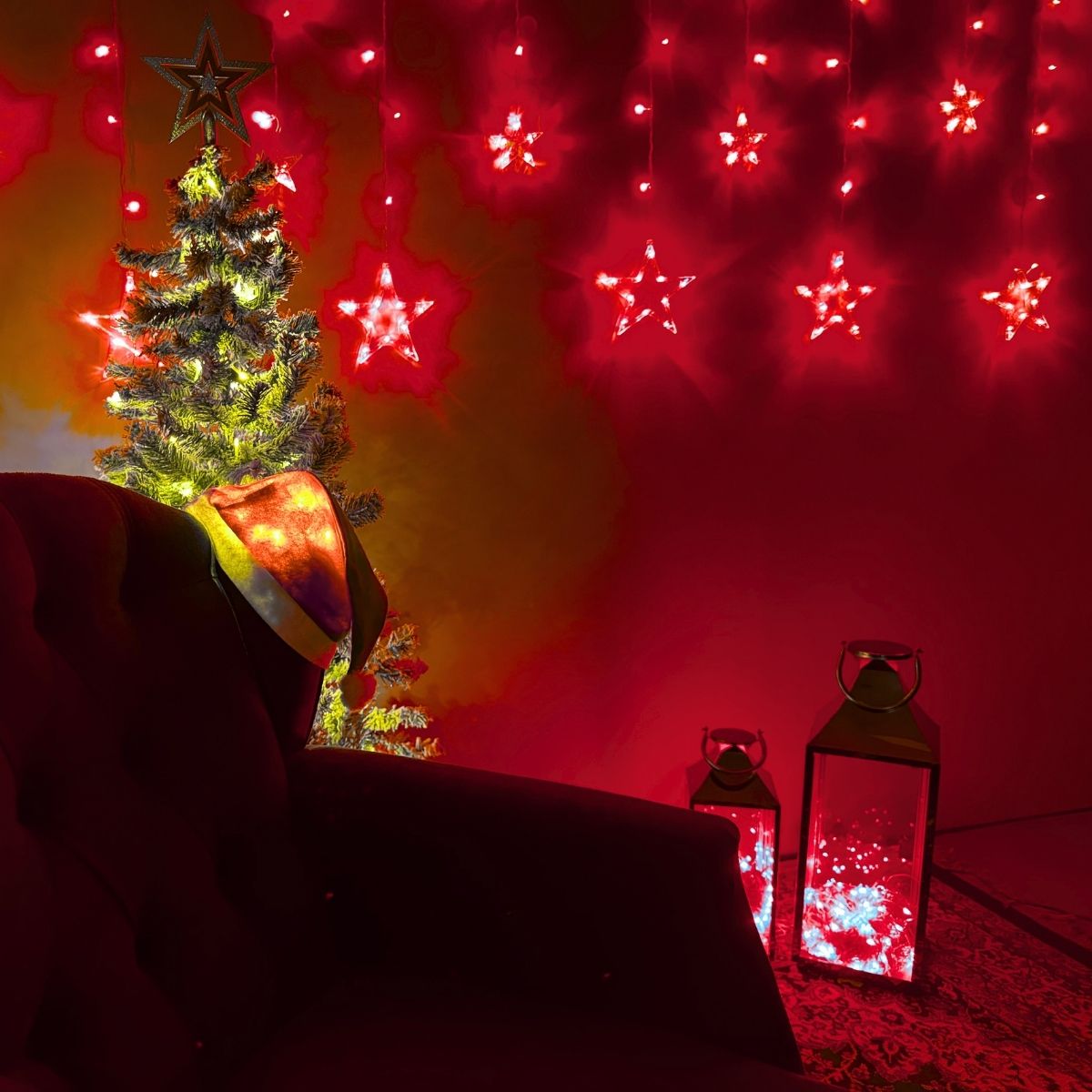 Cascata Estrela Led Com Estrelas Decoração 8 Funções Natal Pisca
