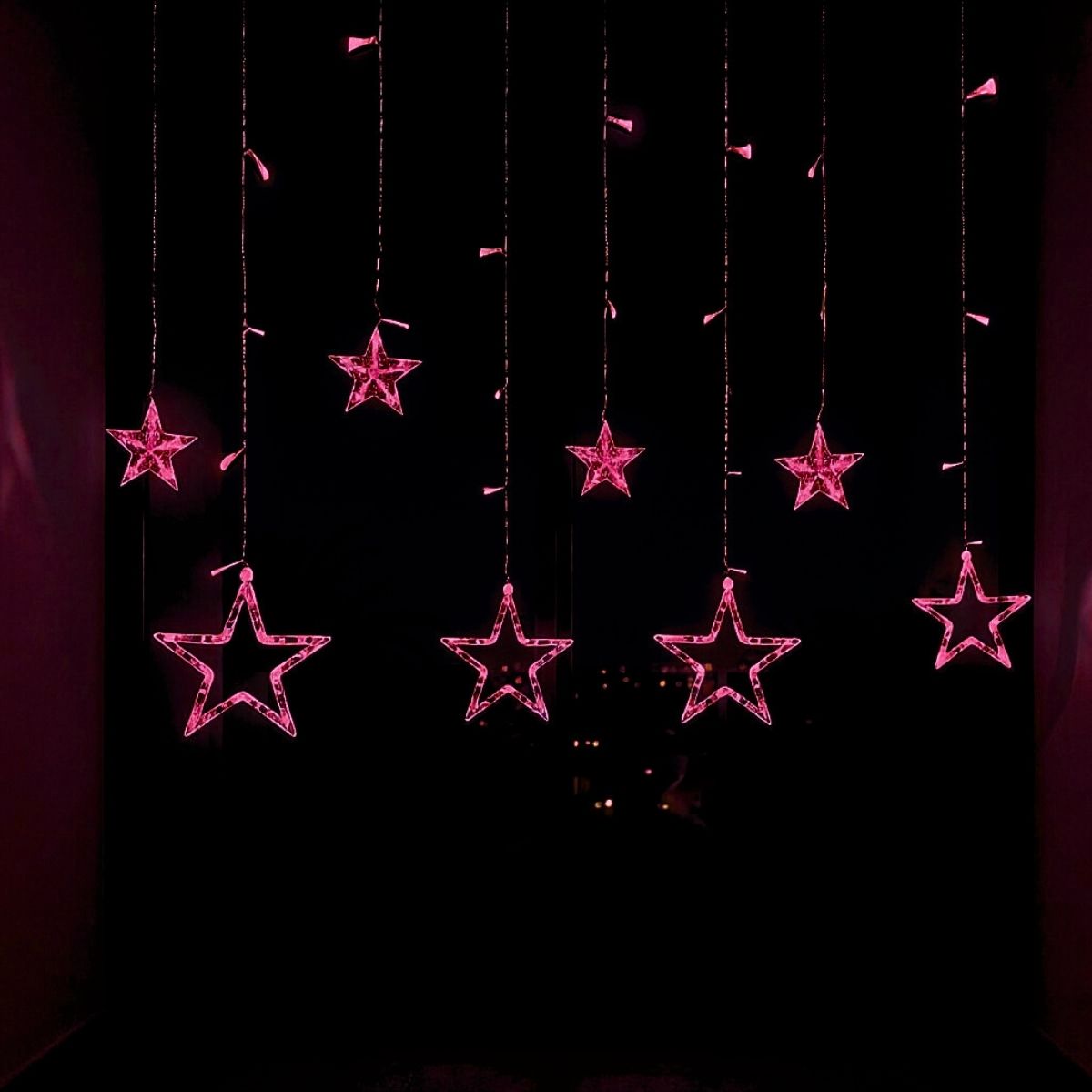 Cascata Estrela Led Com Estrelas Decoração 8 Funções Natal Pisca