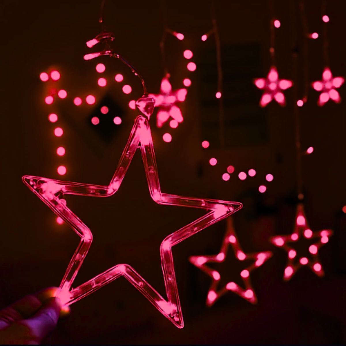 Cascata Estrela Led Com Estrelas Decoração 8 Funções Natal Pisca