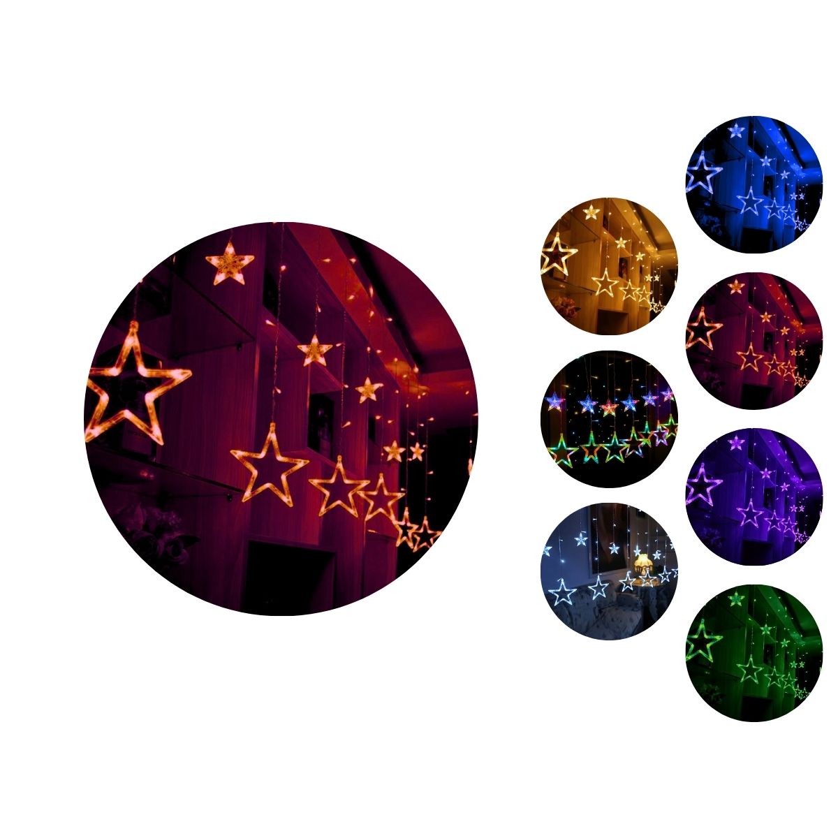 Cascata Estrela Led Com Estrelas Decoração 8 Funções Natal Pisca