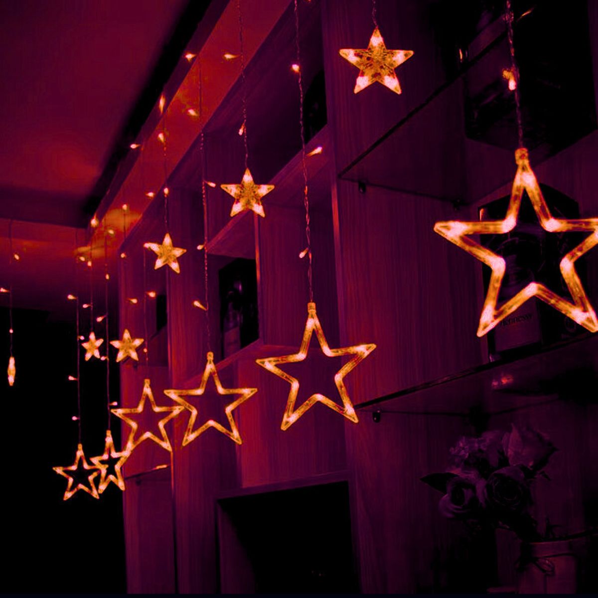 Cascata Estrela Led Com Estrelas Decoração 8 Funções Natal Pisca