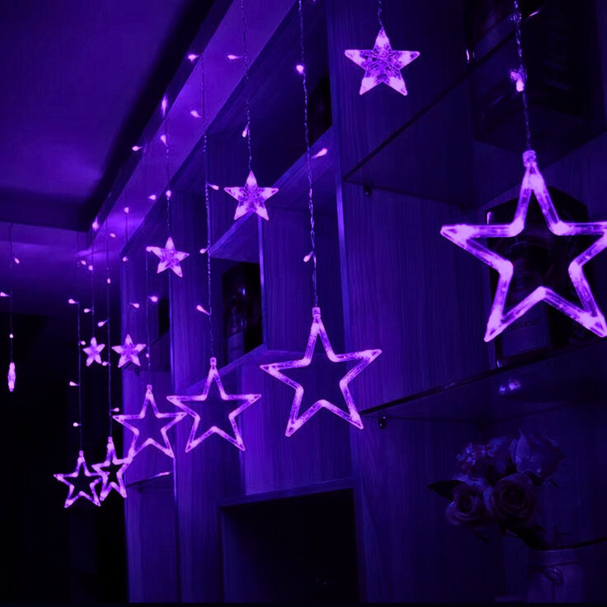 Cascata Estrela Led Com Estrelas Decoração 8 Funções Natal Pisca