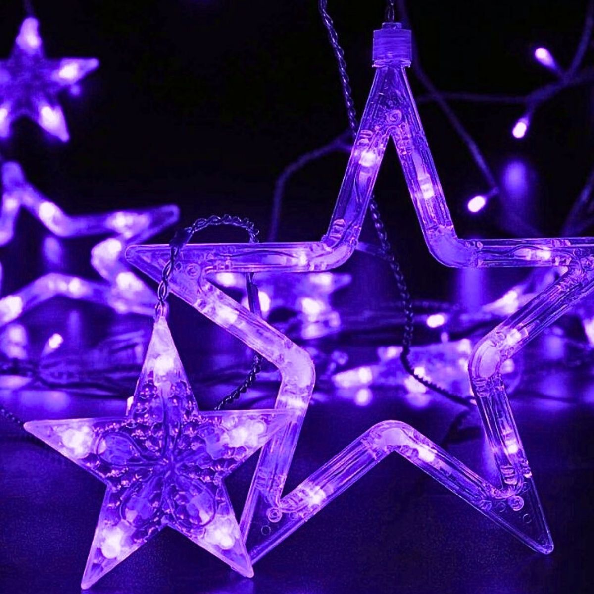Cascata Estrela Led Com Estrelas Decoração 8 Funções Natal Pisca