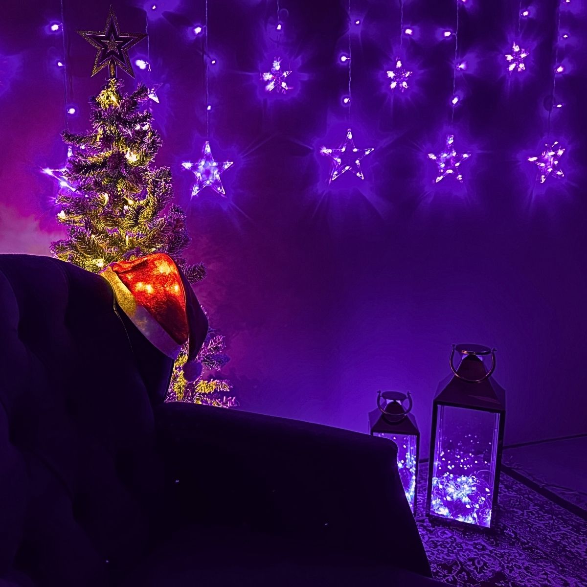 Cascata Estrela Led Com Estrelas Decoração 8 Funções Natal Pisca
